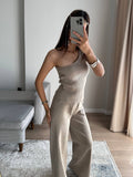 Exploding Lazy Knitted Casual Sweater Gray Camel Two-Color High-End One-Shoulder Vest With Wide-Legged Trousers HZ1208