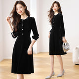 100-Fold Dress Autumn 2025 New Collar Loose Long Sleeve A Simple Elegant Dress Women's Long Model HZ1220