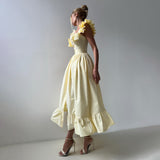 Temperament Commuting Style Leaf Side Striped Dress Women's Summer Senior Neck Cuff Double Design Women's Clothing HZ1208