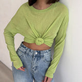 2025 New Long-Sleeved Snowflake T-Shirt Women's Summer Thin Carmeat Round-Neck Loose Temperament Shirt HZ1208