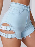 Summer Trendy Hottie Sexy Retro Hairy Side On Both Sides Of The Hollow Can Adjust Denim Super Shorts Hot Pants HZ1208