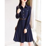 100-Fold Dress Autumn 2025 New Collar Loose Long Sleeve A Simple Elegant Dress Women's Long Model HZ1220