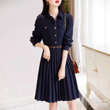 100-Fold Dress Autumn 2025 New Collar Loose Long Sleeve A Simple Elegant Dress Women's Long Model HZ1220