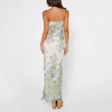 Summer New Temperament Elegant Wind Mesh Printing Open Body Tector Dress Dress Long Dress HZ1208