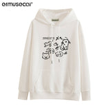 (Imitative Cotton Cotton Composite Milk Silk 350G) Autumn And Winter New Cat Print Loose Hooded Sweater HZ1208