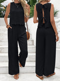 2025 Summer Women's Fashion Ice Silk Sleeveless Vest Casual Pants Set New HZ1208