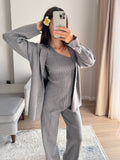 Exploding Lazy Knitted Casual Sweater Gray Camel Two-Color High-End One-Shoulder Vest With Wide-Legged Trousers HZ1208