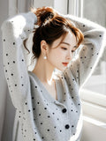 Small Fragrant Gray Wave Dot Knitted Cardigan Top Women's 2025 Autumn And Winter New Lazy Casual Sweater Coat HZ1208