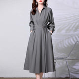 100-Fold Dress Autumn 2025 New Collar Loose Long Sleeve A Simple Elegant Dress Women's Long Model HZ1220