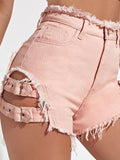 Summer Trendy Hottie Sexy Retro Hairy Side On Both Sides Of The Hollow Can Adjust Denim Super Shorts Hot Pants HZ1208