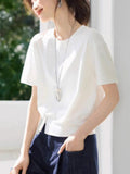 White Short-Sleeved T-Shirt Women's Summer 2025 New Casual Design Feeling Under The Fork Decorative Buckle Clasp Blouse HZ1208