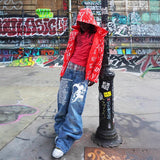 High Street Color Double Hat Design Letter Hooded Cardigan Autumn And Winter Loose Y2K Sweater Set HZ1208