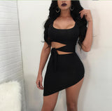 2025 Women's Summer Dress Sexy Umbilical Collar Sleeveless Belt Irregular Joint HZ1208