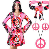 2025 Halloween 70S Hippie Disco Festive Dress Turban + Print Dress Two-Piece HZ1208