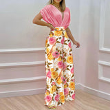 2025 Women's Autumn New Temperament V-Neck Print Wide Leg Pants Fashion Casual Set 661 HZ1208