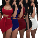 2025 Women's Summer Dress Sexy Umbilical Collar Sleeveless Belt Irregular Joint HZ1208