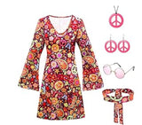 2025 Halloween 70S Hippie Disco Festive Dress Turban + Print Dress Two-Piece HZ1208