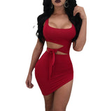 2025 Women's Summer Dress Sexy Umbilical Collar Sleeveless Belt Irregular Joint HZ1208