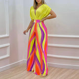 2025 Women's Autumn New Temperament V-Neck Print Wide Leg Pants Fashion Casual Set 661 HZ1208