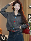 European Goods Color Single Row Buckle Long-Sleeved Top Women Soft Glutinous Comfortable Warm Autumn And Winter Thin Thick Sweater Cardigan HZ1208