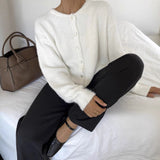 Hot White With Soft Knitted Cardigan Female Retro Buckle Gray Wool Sweater Coat In Wind HZ1208