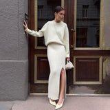 Explosion High Open Fork Tight Skirt Wool Set Unique Open Design Autumn And Winter Elegant Fashion Pure Color Woman HZ1208