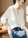 French Small Blouse Temperament Light Luxury To Reduce The Age Of High-End Fashion Commuting White Printed Shirt Spring HZ1208