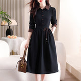 100-Fold Dress Autumn 2025 New Collar Loose Long Sleeve A Simple Elegant Dress Women's Long Model HZ1220