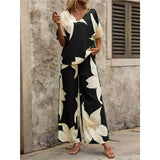 2025 Summer Set Printing V-Neck Bat Sleeve Blouse Long Pants Fashion Two-Piece HZ1208
