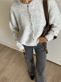Hot White With Soft Knitted Cardigan Female Retro Buckle Gray Wool Sweater Coat In Wind HZ1208