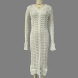 Single Attitude Babes Personality Style Long Design Knitted Cardigan Women's Hollow Hook Flower Solid Color High Sense HZ1208