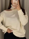 Must Enter The High-Collar Shoulder Sweater Unique Asymmetric Design Gentle Apricot Gray Color Optional Autumn And Winter Atmosphere HZ1208