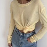 2025 New Long-Sleeved Snowflake T-Shirt Women's Summer Thin Carmeat Round-Neck Loose Temperament Shirt HZ1208