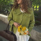 New Sen Knitted Cardigan Loaf Collar Sweater Woman Fresh Sweet Wind Relaxed Leisure Thin HZ1208