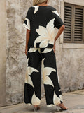 2025 Summer Set Printing V-Neck Bat Sleeve Blouse Long Pants Fashion Two-Piece HZ1208