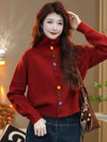 European Goods Color Single Row Buckle Long-Sleeved Top Women Soft Glutinous Comfortable Warm Autumn And Winter Thin Thick Sweater Cardigan HZ1208