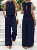 2025 Summer Women's Fashion Ice Silk Sleeveless Vest Casual Pants Set New HZ1208