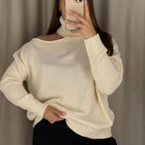 Must Enter The High-Collar Shoulder Sweater Unique Asymmetric Design Gentle Apricot Gray Color Optional Autumn And Winter Atmosphere HZ1208