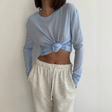 2025 New Long-Sleeved Snowflake T-Shirt Women's Summer Thin Carmeat Round-Neck Loose Temperament Shirt HZ1208