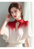 This Year's Popular Unique Beautiful Gradient Shirt Female Light Familiar French Small Short-Sleeved Fairy Air Fluttering Snowfleet Blouse Summer HZ1208