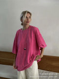 Extremely Simple Wind Loose Water Wash Old Cotton T-Shirt Women Summer Color Loose 260G Cotton Short-Sleeved Top Woman HZ1208