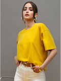 2025 Spring Summer New Solid Color T-Shirt Women Hot Pure Cotton Short-Sleeved Top Loose HZ1208