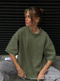Extremely Simple Wind Loose Water Wash Old Cotton T-Shirt Women Summer Color Loose 260G Cotton Short-Sleeved Top Woman HZ1208
